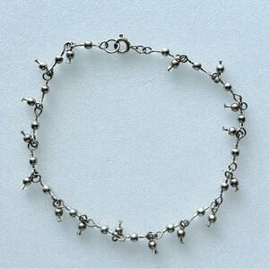 Vintage Silver Dangling Mini Bead and Clear Seed Bead Chain Anklet Bracelet 9”